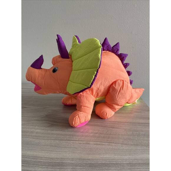 Trendmasters Triceratops Dinosaur Nylon Plush Vintage 1992 Stuffed Animal Toy - Picture 5 of 9